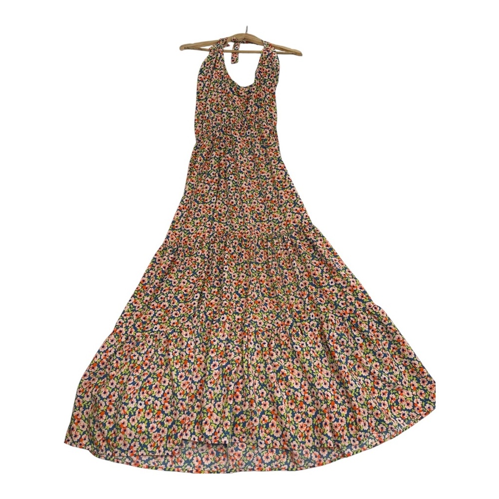 Pretty Garden Blue Halter Tie Maxi Dress - Size Medium